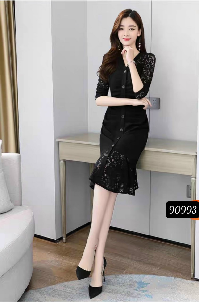 ĐẦM UMI PHỐI REN CỔ TIM D90993