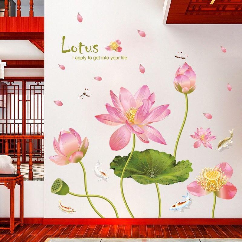 Decal dán tường sen hồng