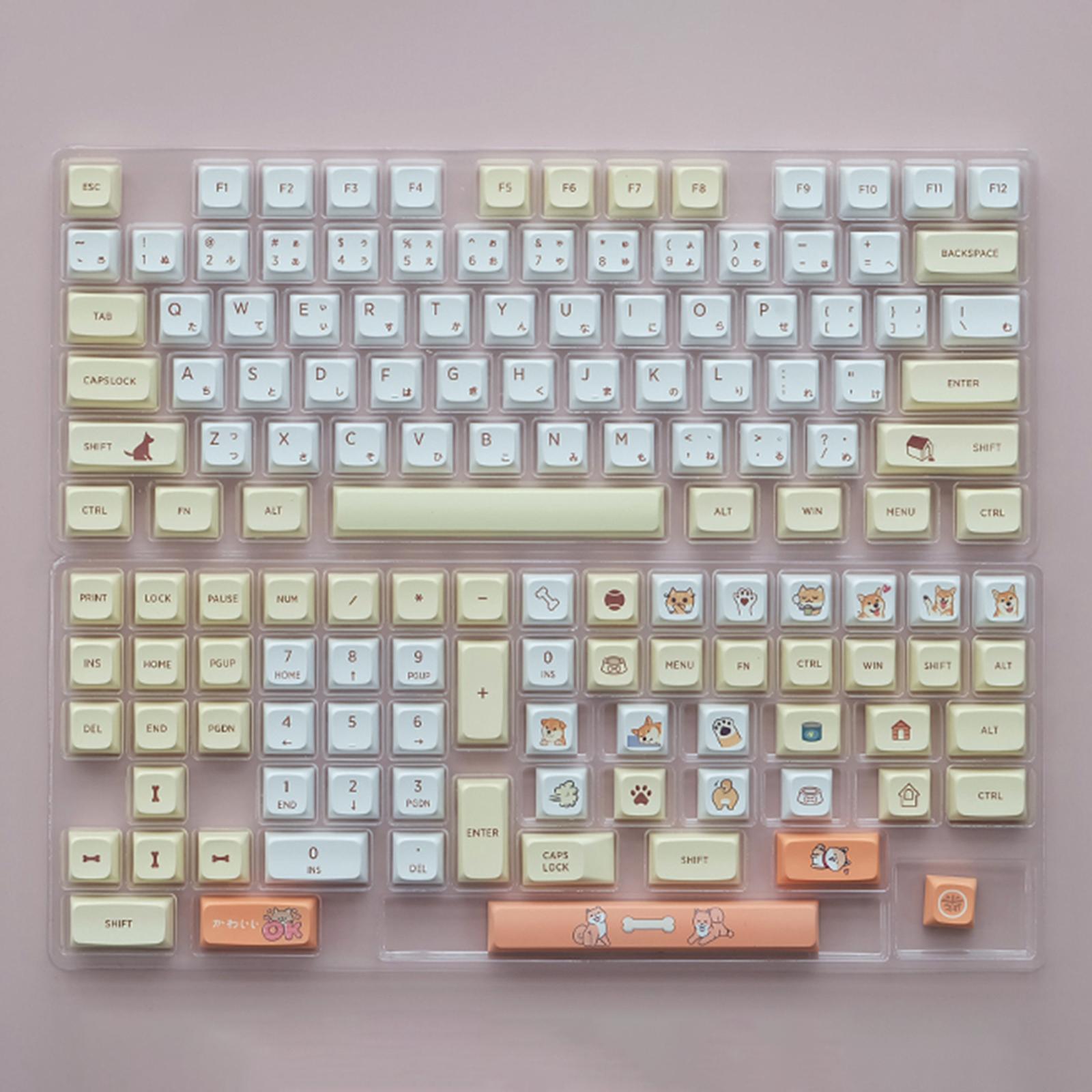139Keys Xda Profile Keycaps Cute 2-Layer Plastic White PBT Dye Sub Keycaps for MX Gaming Mechanical Keyboard 61/68/84 Keys Layout, for Cherry