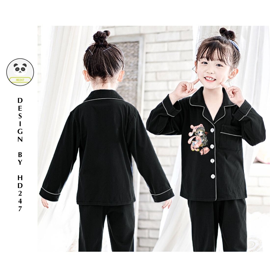 Bộ ngủ mặc nhà bé gái dễ thương size đại in hình cute vải kate dày dặn 0315