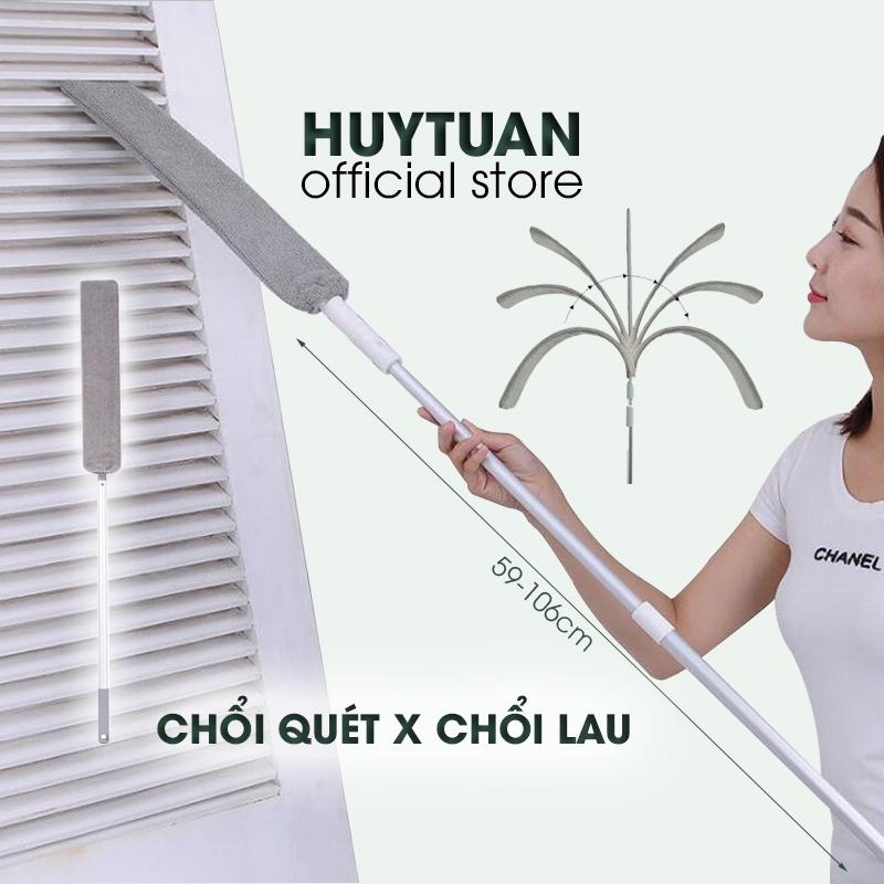 Chổi quét gầm giường, khe tường, gầm tủ đầu mềm kiêm cây lau trần nhà, nóc tủ đa năng 2 trong 1 (CLQ2in1)