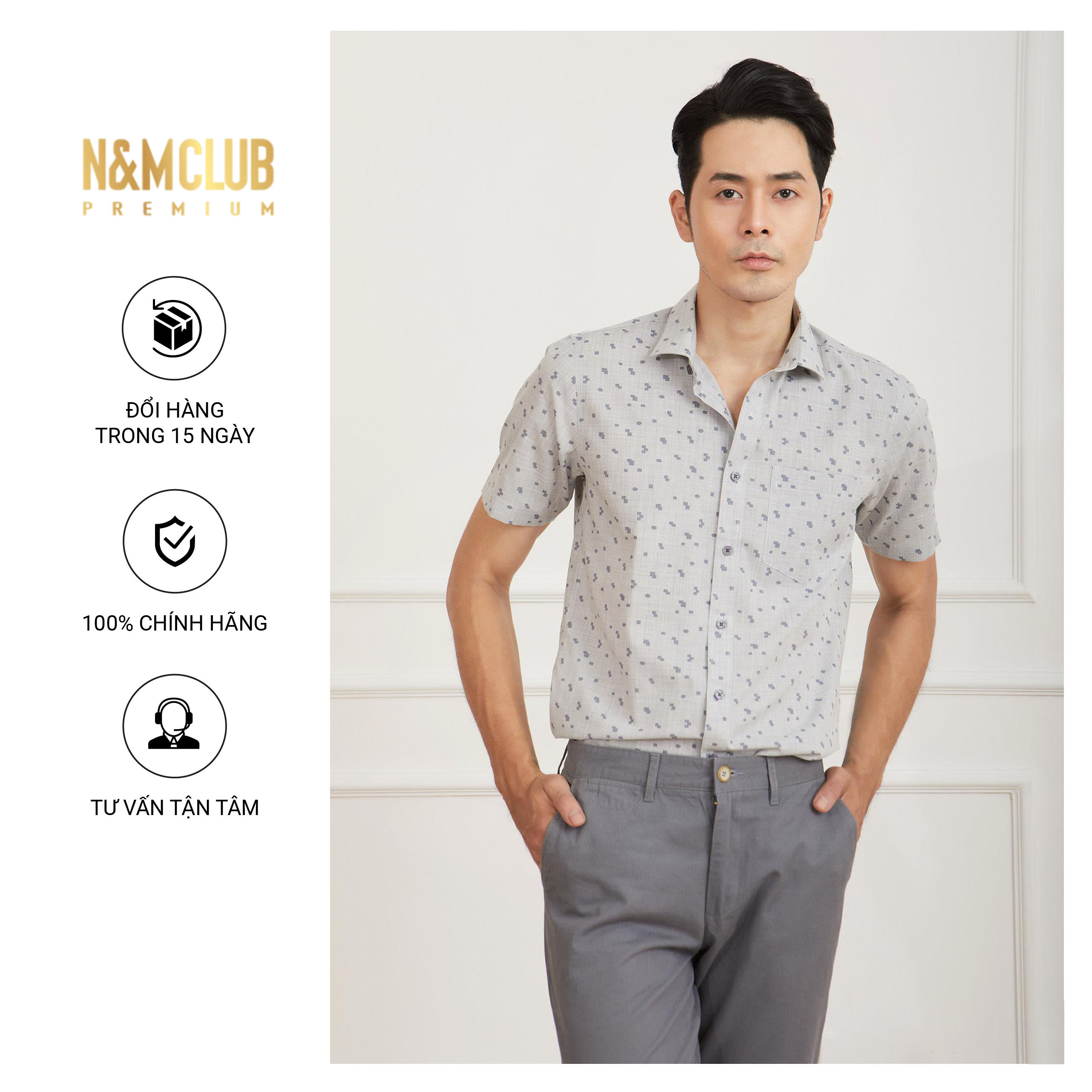 N&amp;M CLUB Áo Sơ Mi Nam Tay Ngắn chất liệu Bamboo cotton 2105049