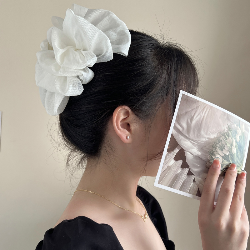Cào tóc voan tầng, kẹp tóc càng cua nhựa đính nơ voan tầng bồng bềnh, kẹp Hàn quốc