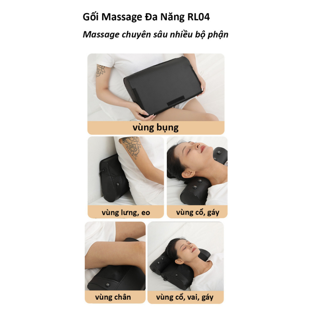 Gối Massage Hồng Ngoại RULAX 20 Bi Cao Cấp RL04 Kết Hợp Thảo Dược, Có Túi Khí Co Bóp, Điều Khiển Tay Độc Lập