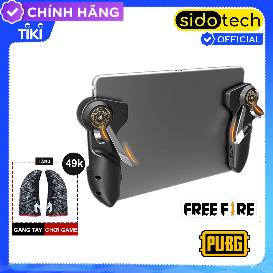 Tay cầm chơi game cho iPad / Tablet SIDOTECH AKPAD-D Autotap nút bắn chơi PUBG / FreeFire / ROS FPS thao tác 6 ngón tốc độ cao thiết kế khe sạc không vướng màn hình thế hệ mới cho máy tính bảng - Hàng chính hãng