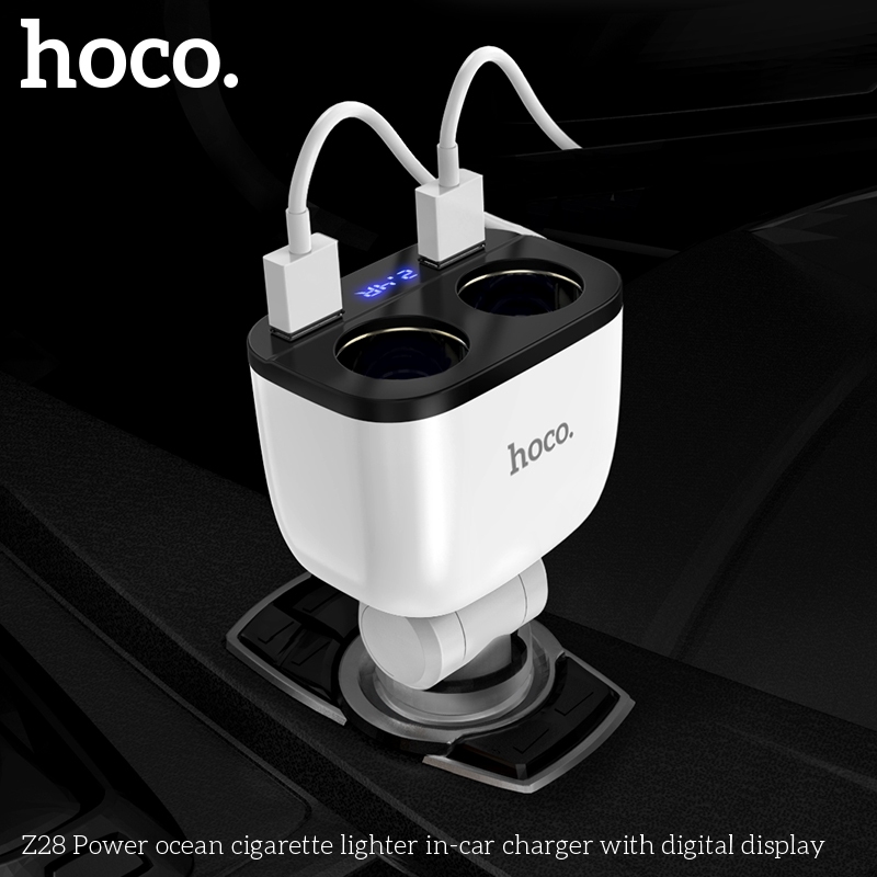 Chia tẩu sạc cho ô tô 1 ra 2 hoco Z28 _ Hàng chính hãng