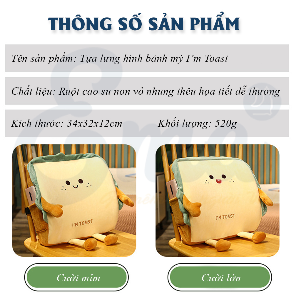 Gối kê lưng văn phòng, ô tô dễ thương, tựa lưng cao su non I'M TOAST kèm túi đựng bên hông tiện lợi - Hàng nhập khẩu