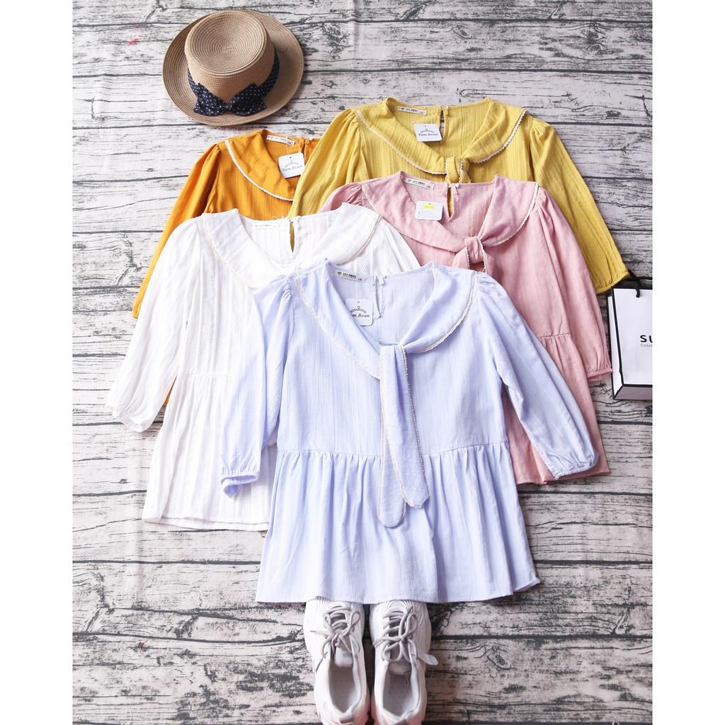 ÁO BABYDOLL TAY BỒNG VẠT CỔ ÁO PHỐI VIỀN REN