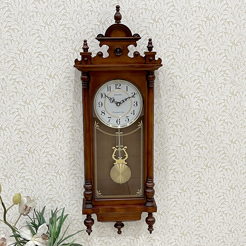 Đồng hồ treo tường RHYTHM SIP (Sound In Place) Wall Clocks CMJ583NR06 (Kích thước 28.0 x 80.0 x 12.0cm), Vỏ màu Nâu