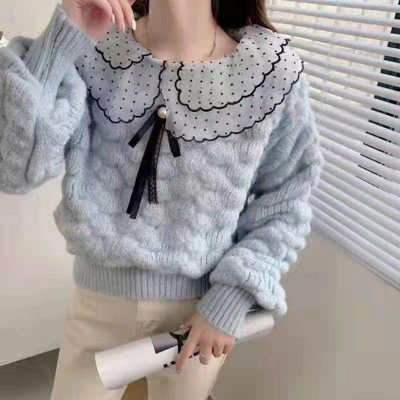 Áo Len Nữ Dệt Kim Dáng Rộng Cổ Bẻ Thiết Kế Mới Mùa Thu Đông Đẹp (D028)