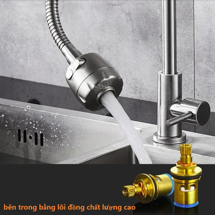 Bộ vòi bếp đơn lạnh Inox 304 xoay 360 độ ( bao gồm dây ) - Vòi lavabo bẻ cần