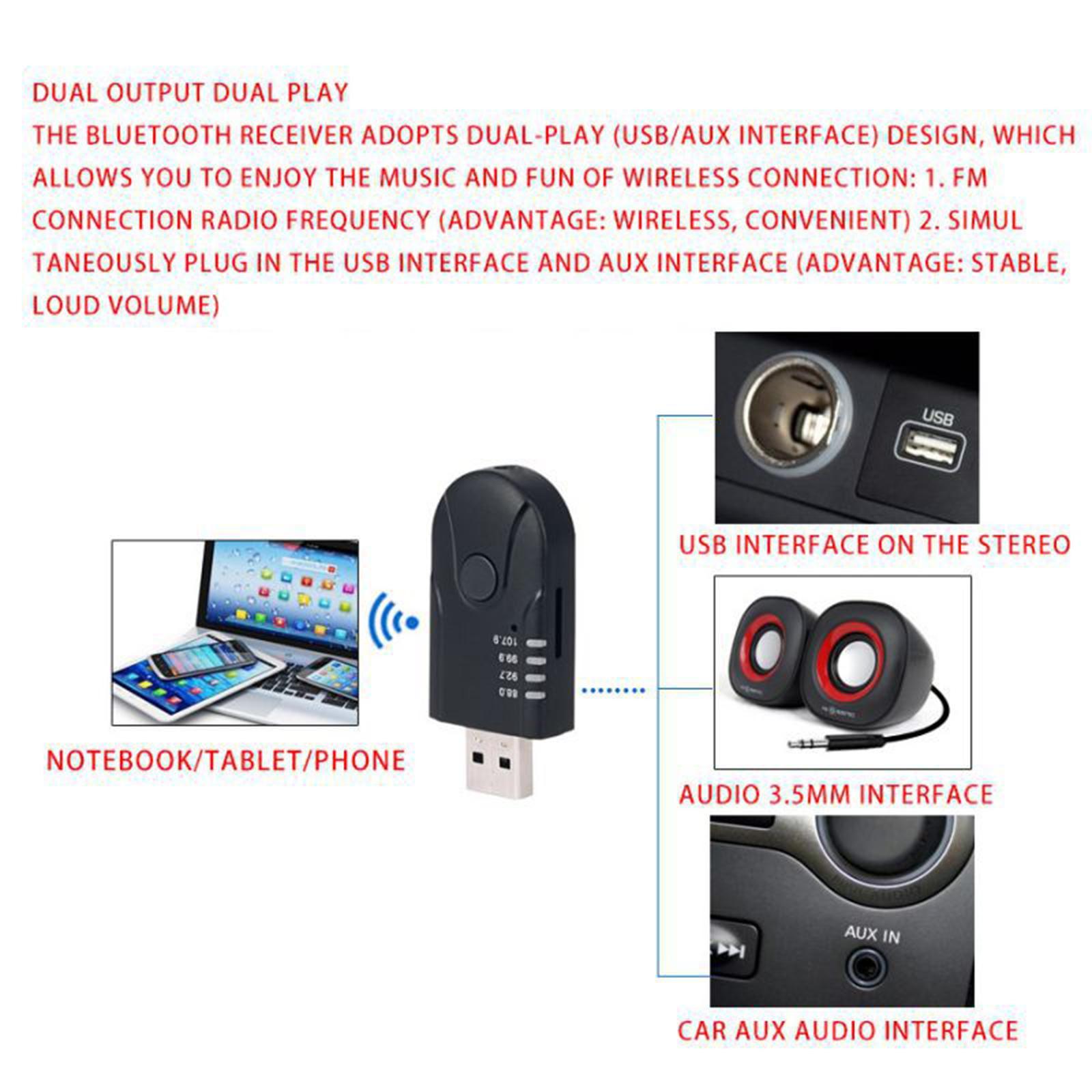 USB Bluetooth Adapter Music Player Mini FM Receiver for AUX PC