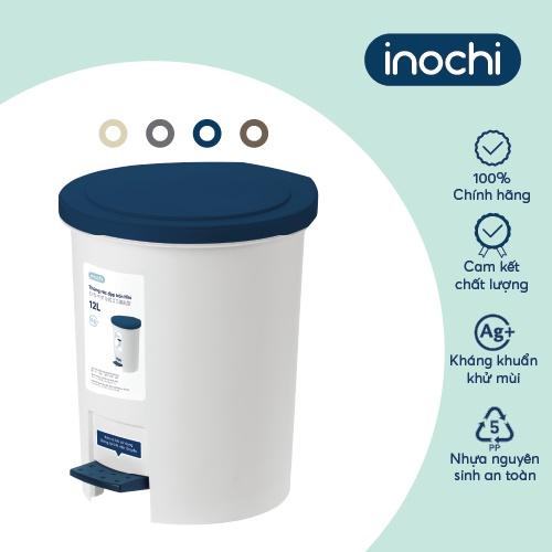 Thùng rác đạp tròn Inochi - Hiro 12L Màu Ghi sữa/ Xanh Nhật/ Trắng Kem