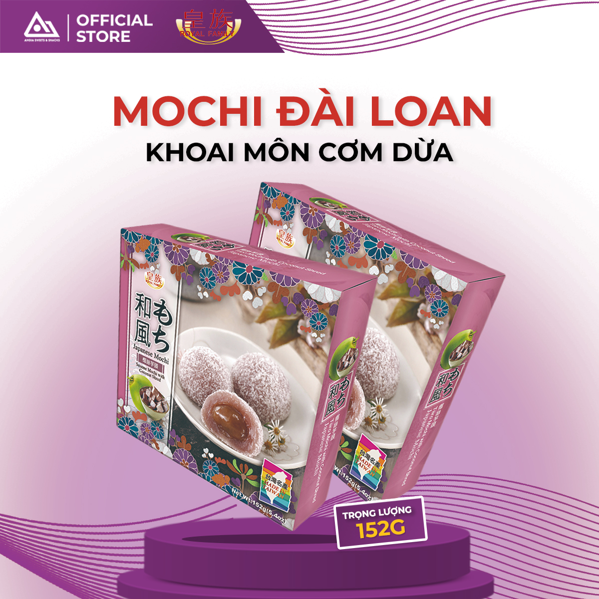 Bánh Mochi 152g Royal Family ( Hộp 4 bánh) nhập khẩu Đài Loan An Gia Sweets Snacks