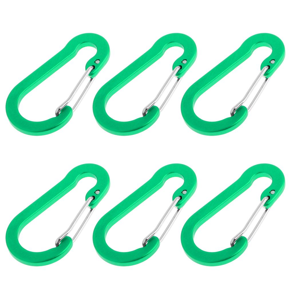 6 Pieces 2" D Shape Aluminum Carabiner Spring Snap Hook Clip for Keychain, Camping, Fishing, Hiking, Traveling, Assorted Colors