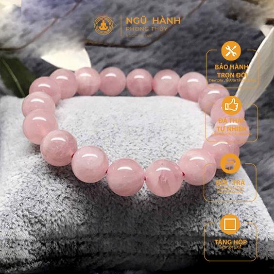 Vòng tay thạch anh hồng mix thạch anh trắng charm bạc hoa sen phong thủy