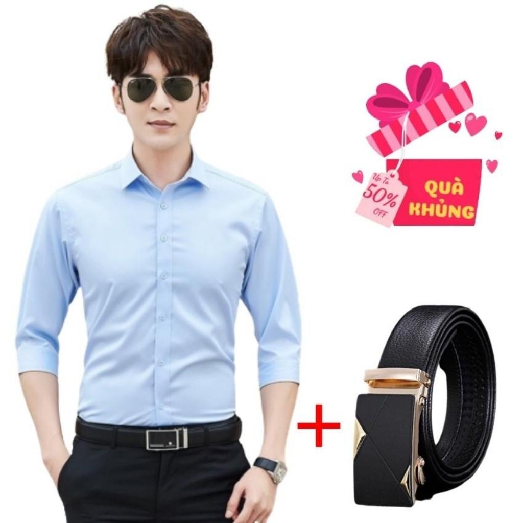 Combo Áo Sơ Mi Nam Tặng Thắt Lưng Vàng Mẫu RF02 Thời Trang TOP Fashion Shop Chất Vải Mềm Mại Chuẩn Form