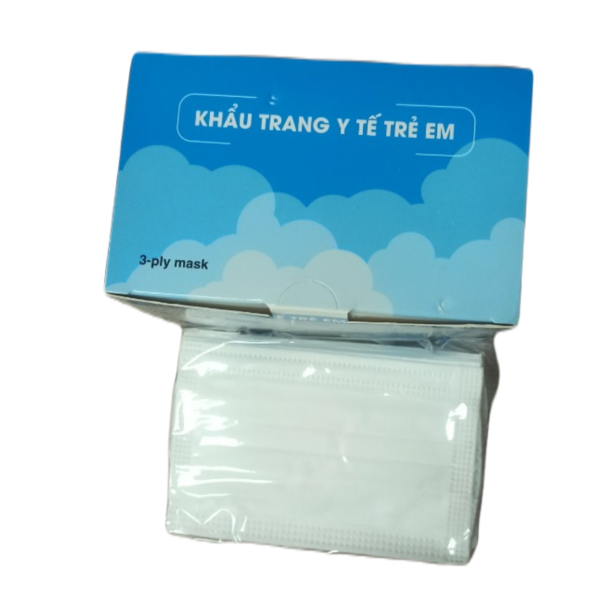 Khẩu trang trẻ em Safefit 3 lớp Hộp 50 cái Quai to bản mềm Không đau tai Trắng Xanh