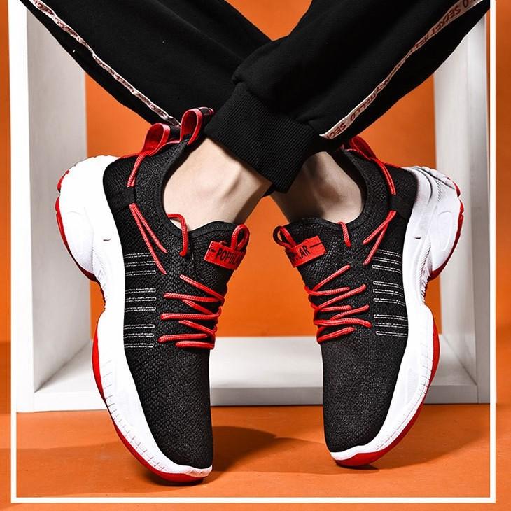 TẶNG lót tăng chiều cao_Giày nam sneaker thể thao vải lưới thoáng mát thời trang giaynam-G219 đỏ đen