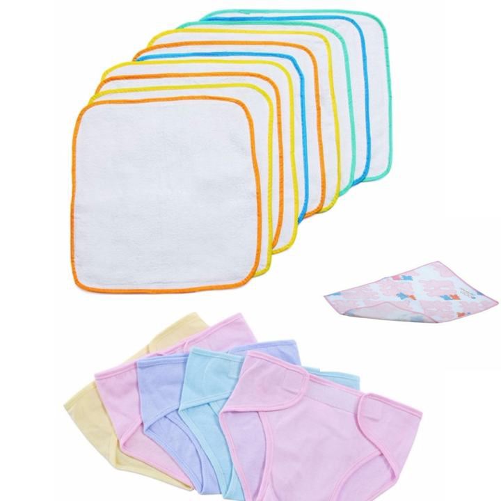 Bộ 10 Tã vải + 10 Khăn Lót Chống Thấm Cho Bé + 1  tấm lót lưới cotton 03 lớp