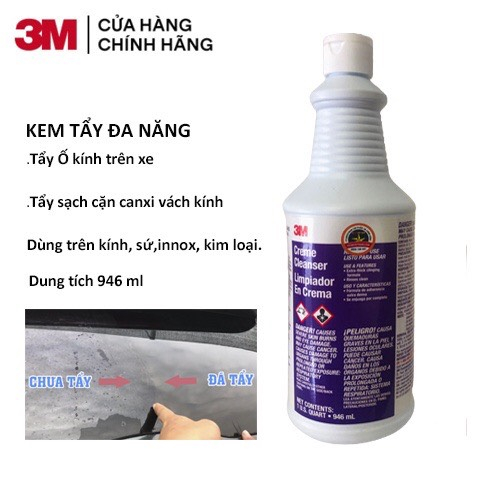 Dung dịch tẩy ố kính xe Ô Tô, vảy cá trên vách kính, tẩy rỉ  sét inox, vệ  sinh bồn tắm  3M 946ml