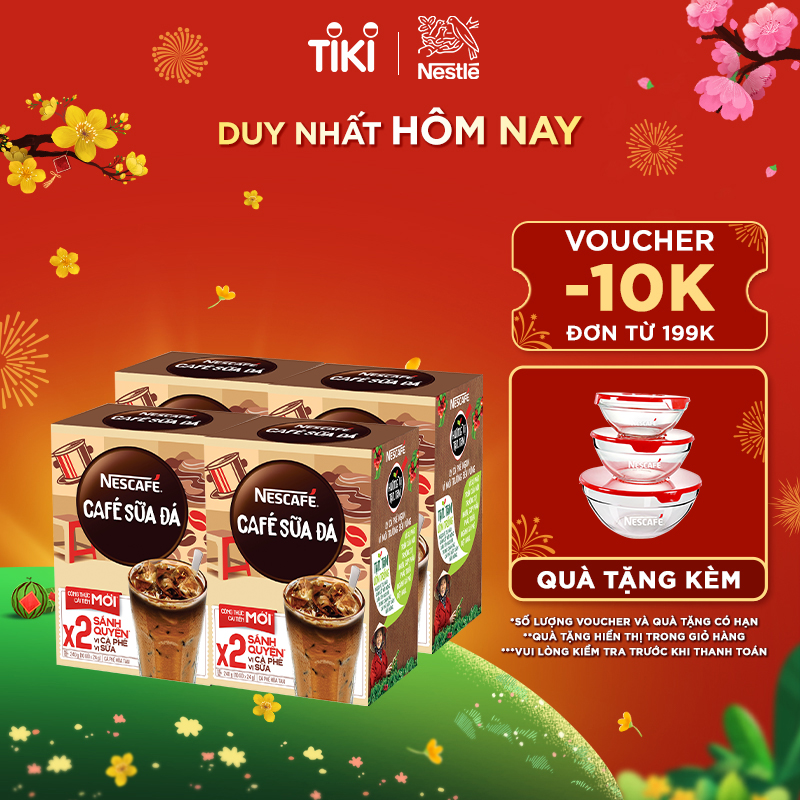 Combo 4 hộp cà phê hòa tan Nescafé 3in1 cà phê sữa đá (Hộp 10 gói x 24g)