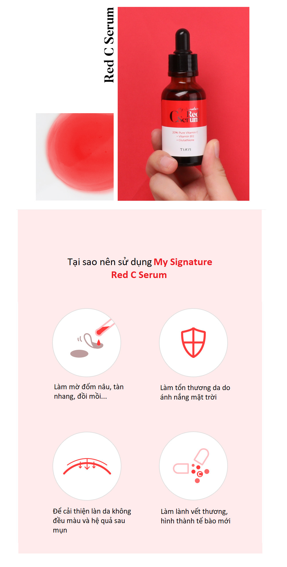 Bộ 3 sản phẩm dưỡng trắng da, làm mờ thâm TIA'M My Signature  Red C (Toner + Serum + Cream)