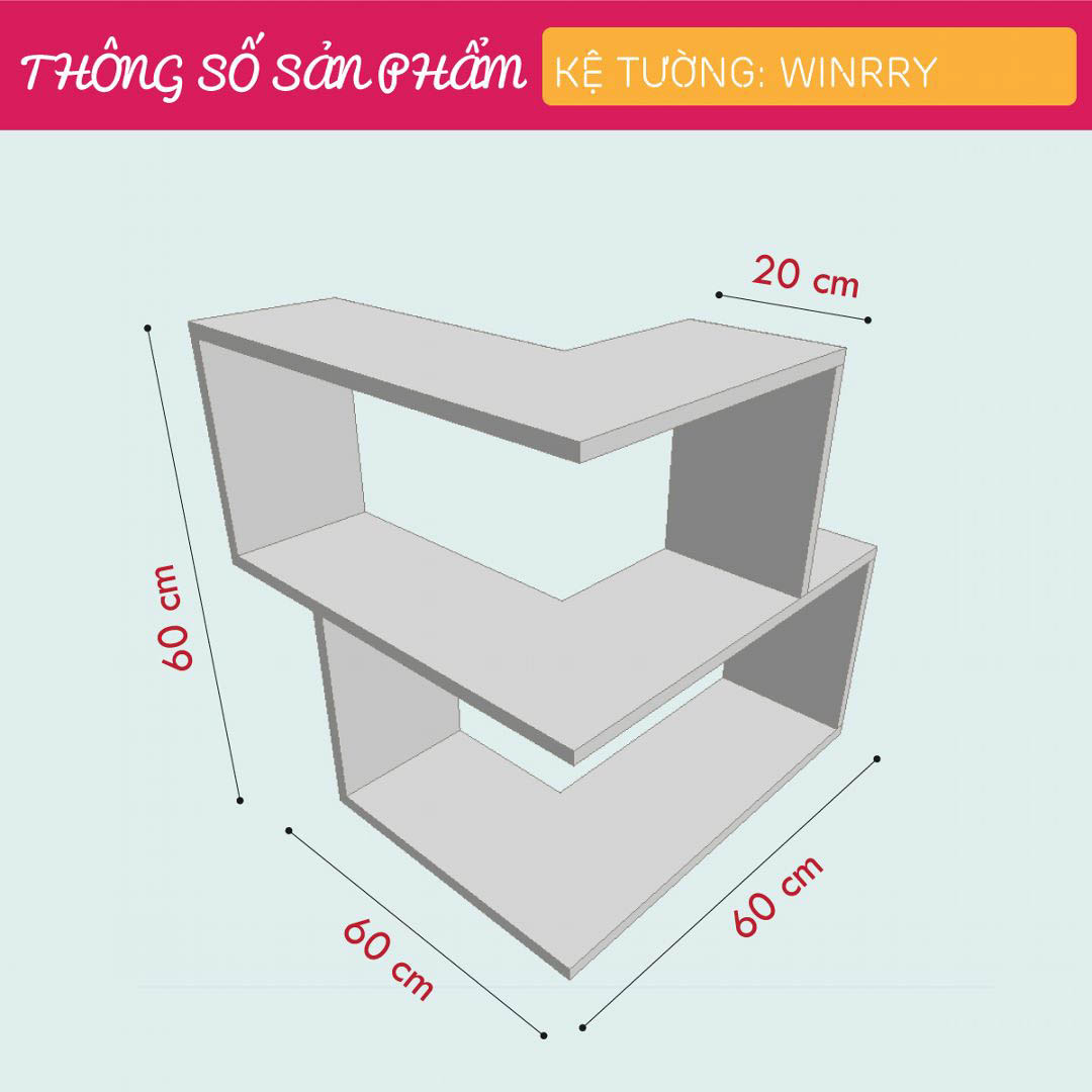 Kệ gỗ treo tường trang trí hiện đại SMLIFE Winrry | Gỗ MDF dày 17mm chống ẩm | D60xR20xC60cm