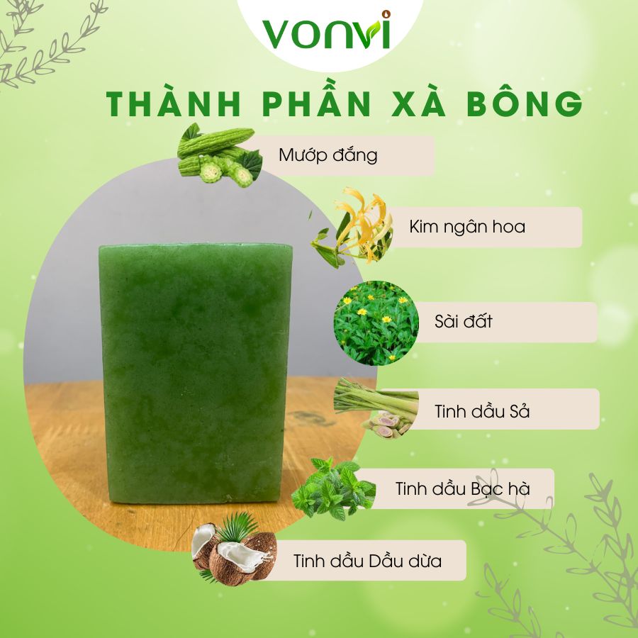 Xà Bông Thảo Dược Mướp Đắng VONVI Xà Phòng Thảo Dược Khổ Qua Giảm Mụn Lưng Làm Sạch Cơ Thể Dưỡng Da Hương Sả 100g