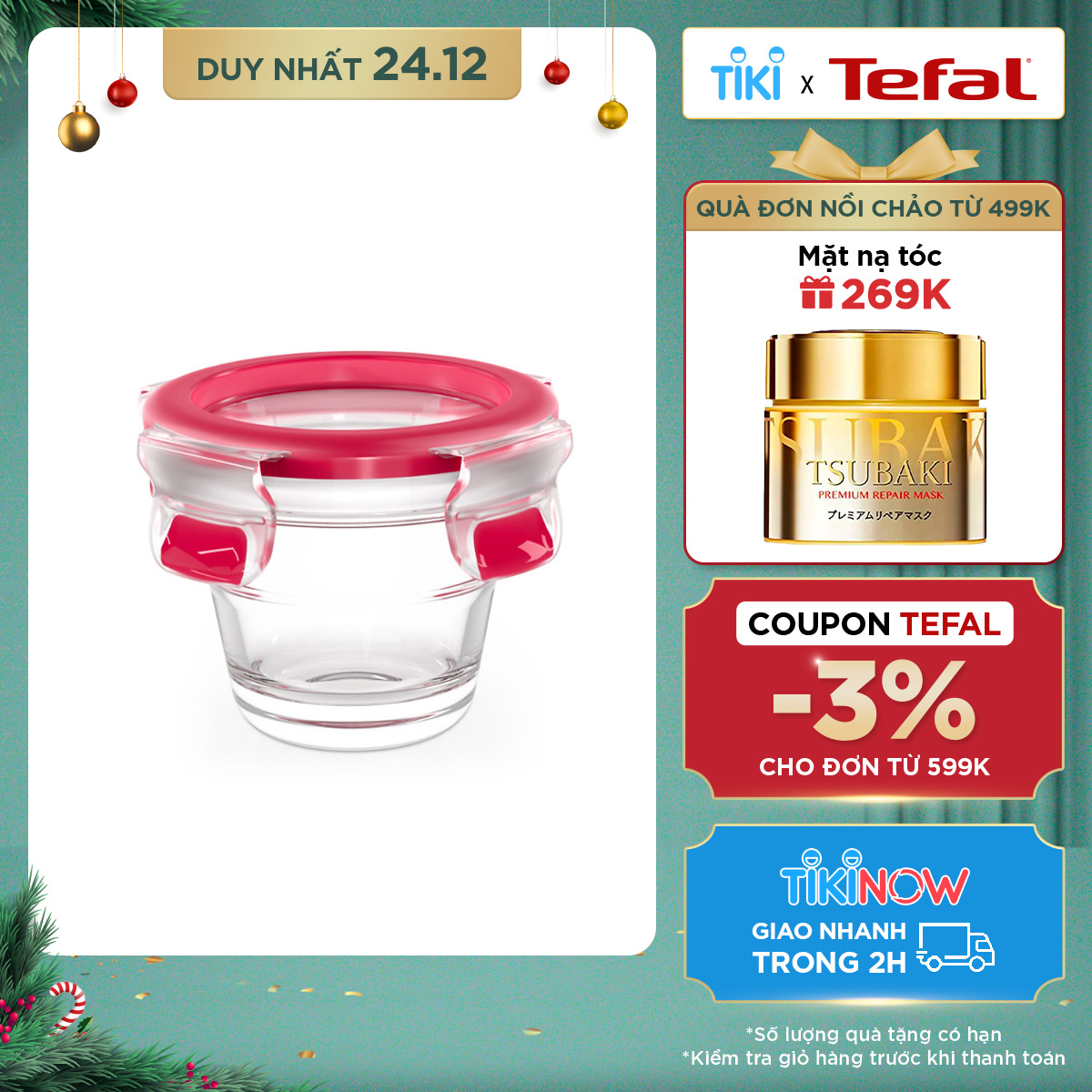 Hộp bảo quản thực phẩm thủy tinh Tefal Masterseal Glass 100ml - Hàng chính hãng