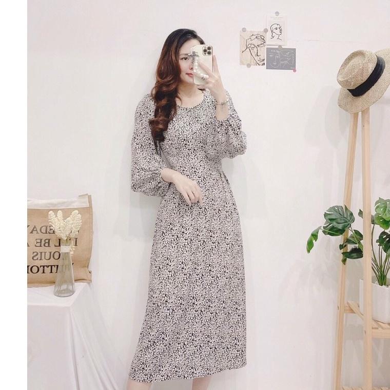 ĐẦM HOA TAY DÀI CỔ TRỔN - Hình Shop Chụp Thật