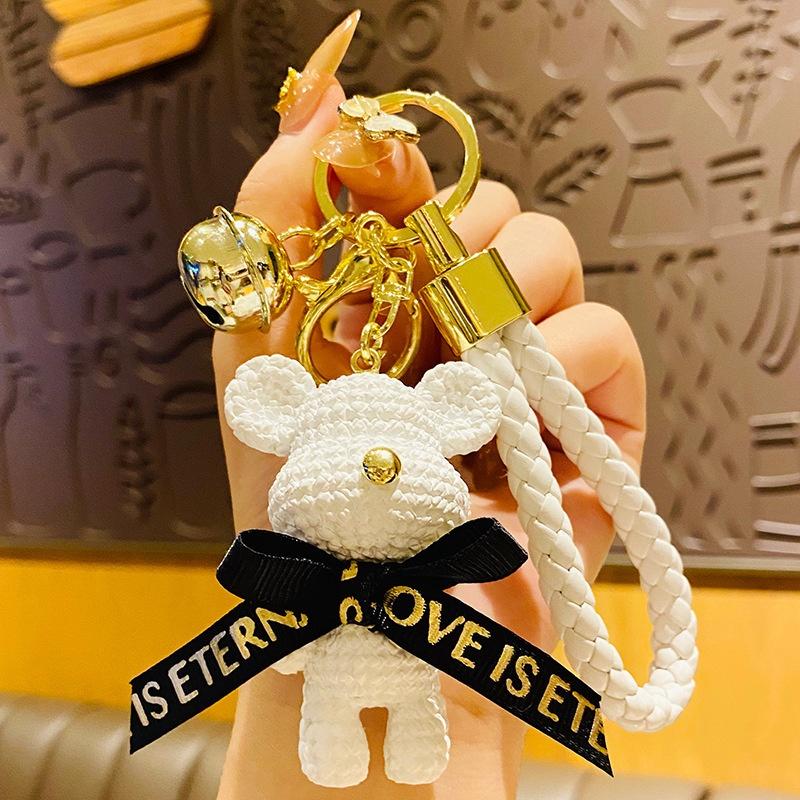 Móc khóa gấu nơ cute, móc gấu nhiều màu có chuông khoen tròn và móc càng cua