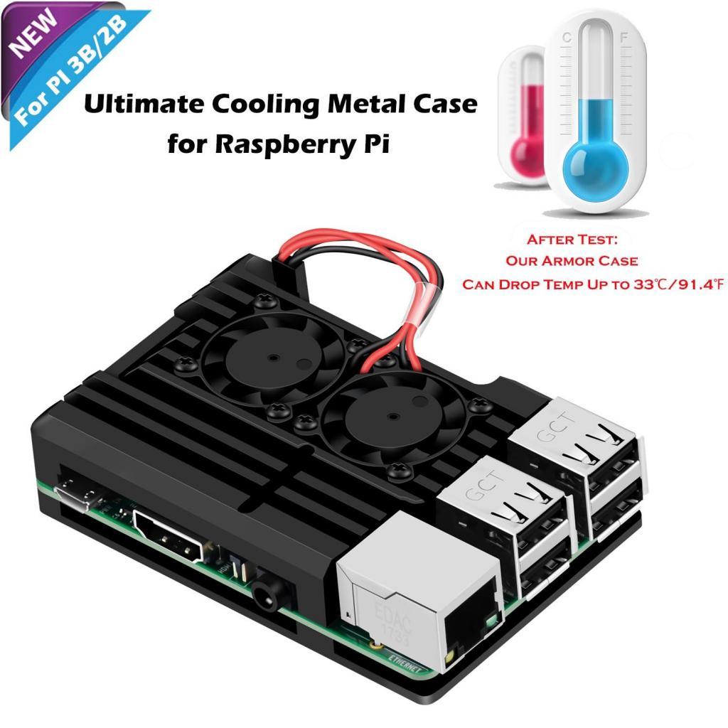 Dual Fan  Fan with Enclosure Case for  Pi 3B+/3B/2B+/2B