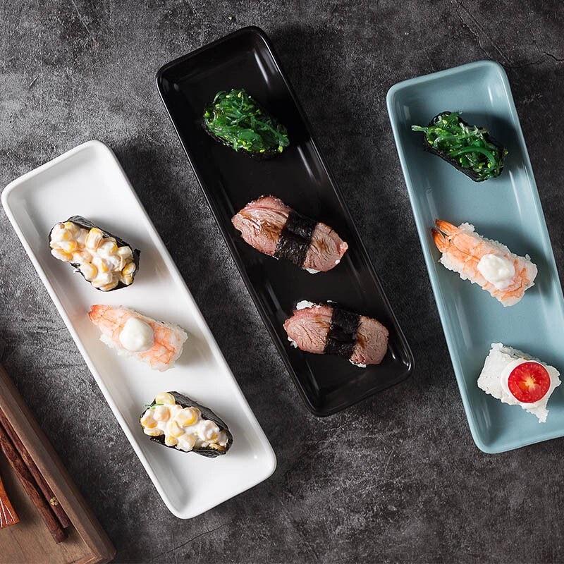 Đĩa SỨ dài chữ nhật , đĩa sứ đựng sushi gimbap, dĩa decor đẹp