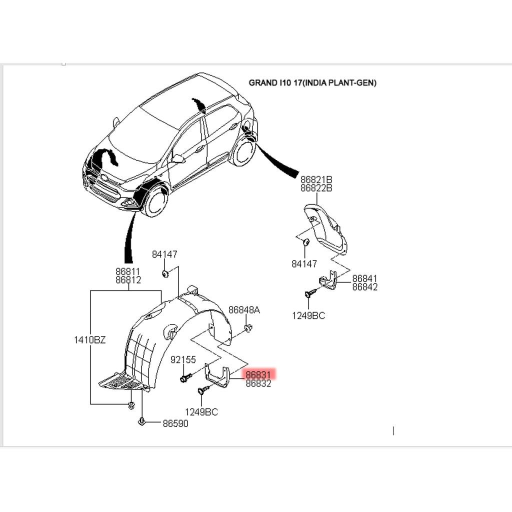 Chắn bùn bánh xe phía TRƯỚC xe Hyundai Grand i10.