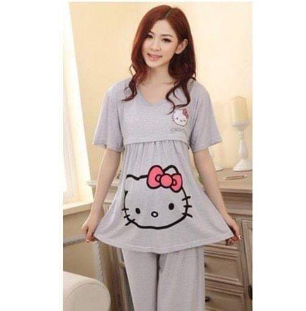 Bộ bầu cộc tay mặc nhà sau sinh cho con bú