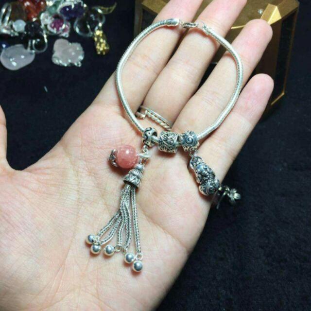 Vòng tay bạc xỏ charm/xỏ lu thống