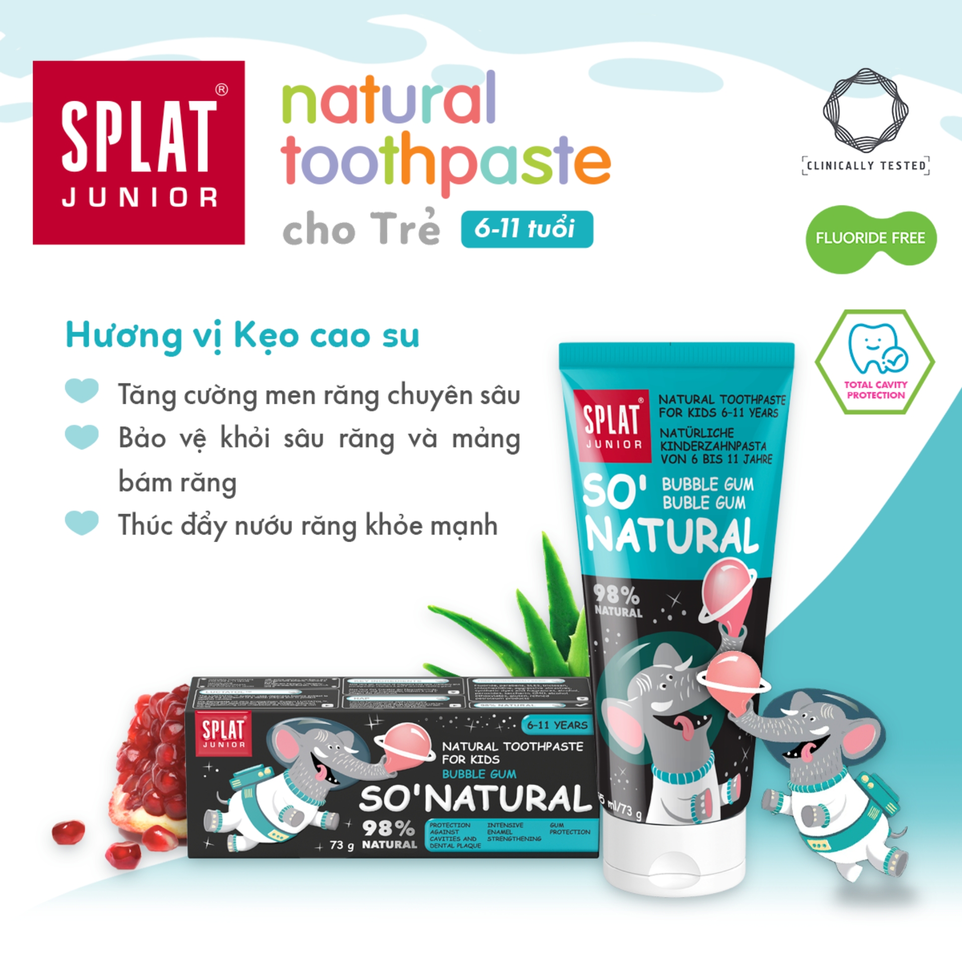 Kem Đánh Răng Cho Bé Từ 6 - 11 Tuổi Vị Kẹo Cao Su SPLAT Junior Thành Phần Tự Nhiên, An Toàn Bảo Vệ Khoang Miệng 73g