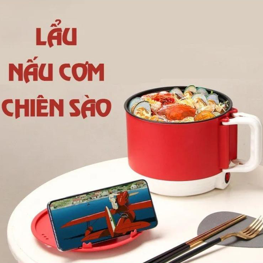 Nồi Lẩu Điện Mini Đa Năng Tay Cầm Gấp Gọn Dung Tích 1.5L Công Suất 600w Nắp Thiết Kế Để Điện Thoại Nhỏ Gọn Tiện Lợi Dễ Dàng Vệ Sinh- Hàng chính hãng