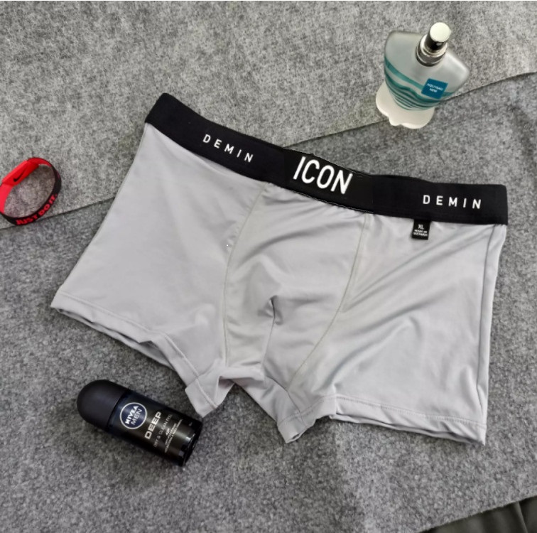 COMBO HỘP 4 Quần Lót Nam Boxer Thun Lạnh ICON Demin, Quần Sịp Đùi nam boxer thun lạnh co dãn 4 chiều cao cấp loại 1 (che tên) MINHSTORE