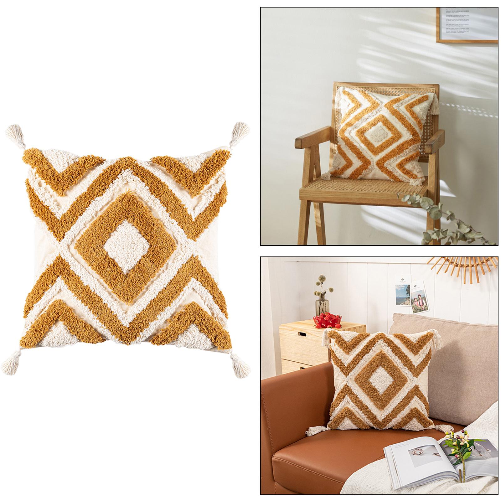 Boho Sofa Lumbar Pillow Cover, Woven Tufted Decorative Pillow Covers Geometric Pillowcase for Couch Bedroom Living Room Car