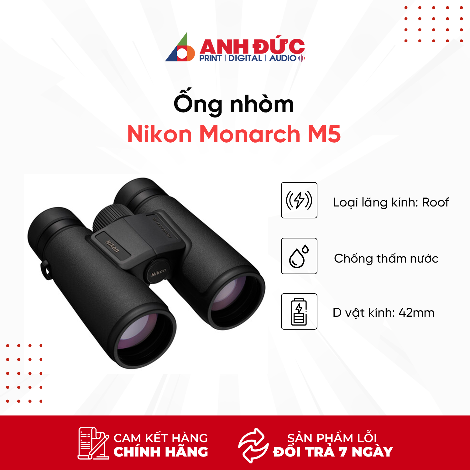 Ống Nhòm Nikon Monarch M5 (Chống Nước IPX7) - Hàng chính hãng VIC