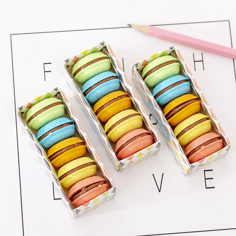 Set 5 Gôm tẩy bút chì hình bánh Macaron dễ thương, gôm tẩy nhiều màu sắc Hàng Chính Hãng E517