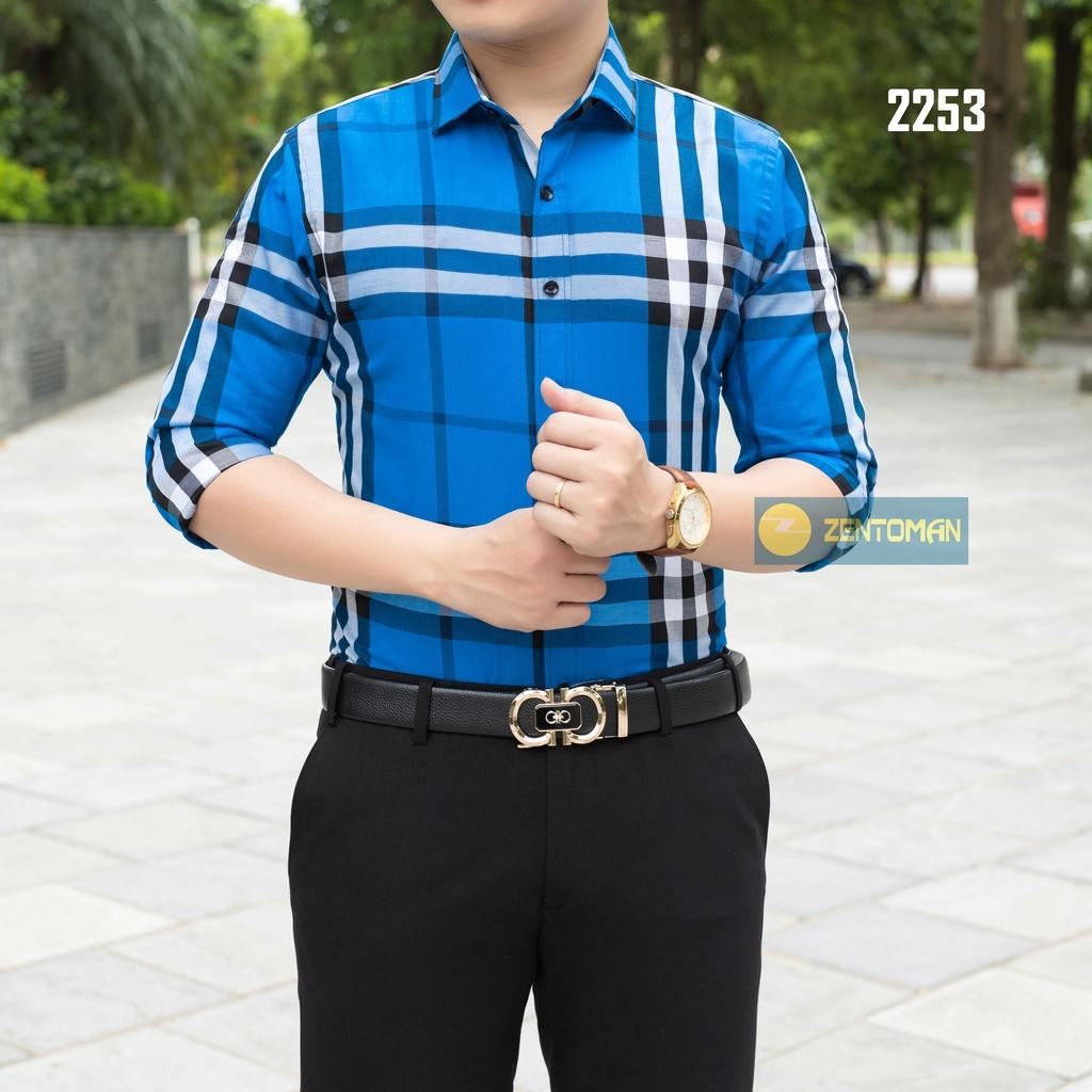 Áo sơ mi nam ZENTOMAN trung niên dài tay kẻ công sở mềm mịn thoáng mát form rộng 2253