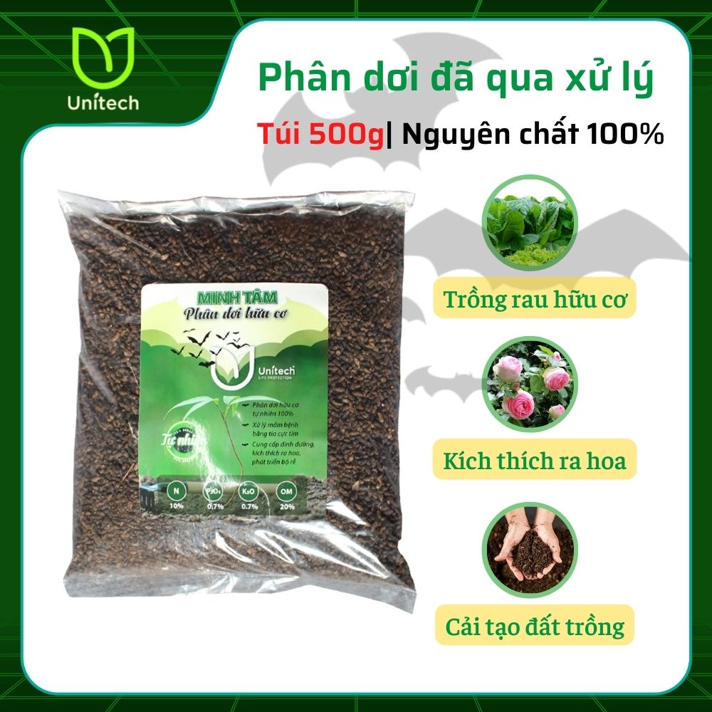 Phân dơi hữu cơ Minh Tâm Túi 500G | Nguyên chất 100% | Sấy khô và chiếu tia cực tím