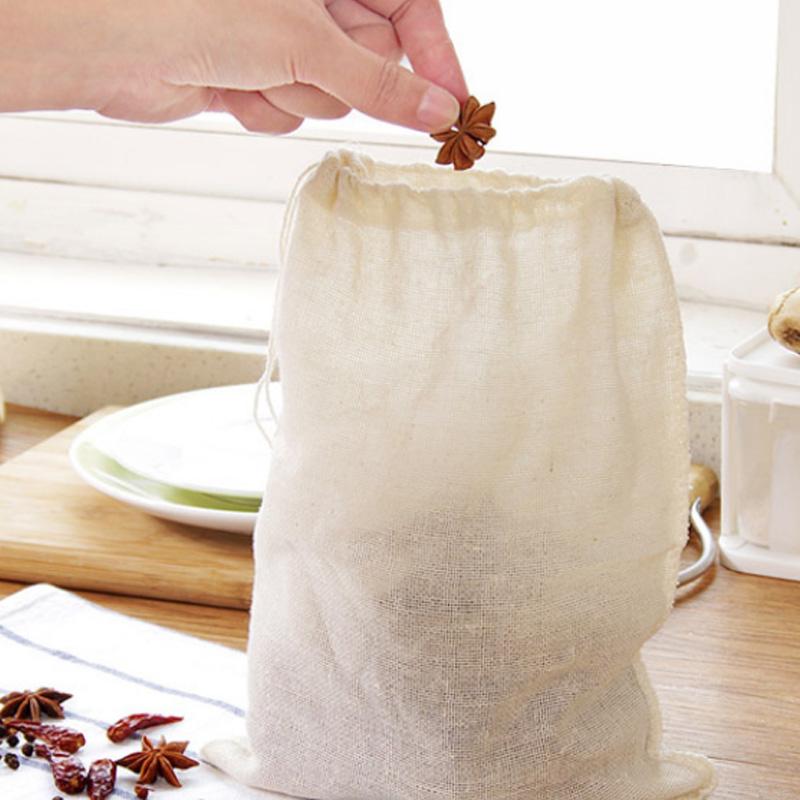 5pcs tái sử dụng túi gia vị bông và lanh chống rò rỉ kiểu dây rút