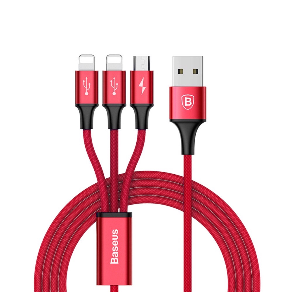 Cáp sạc và truyền dữ liệu tốc độ cao Baseus Rapid Series LV175 tích hợp 3 đầu Lightning x 02 và Micro USB ( USB Type A to Lightning x02 &amp; Micro, 3A) - Hàng Chính Hãng