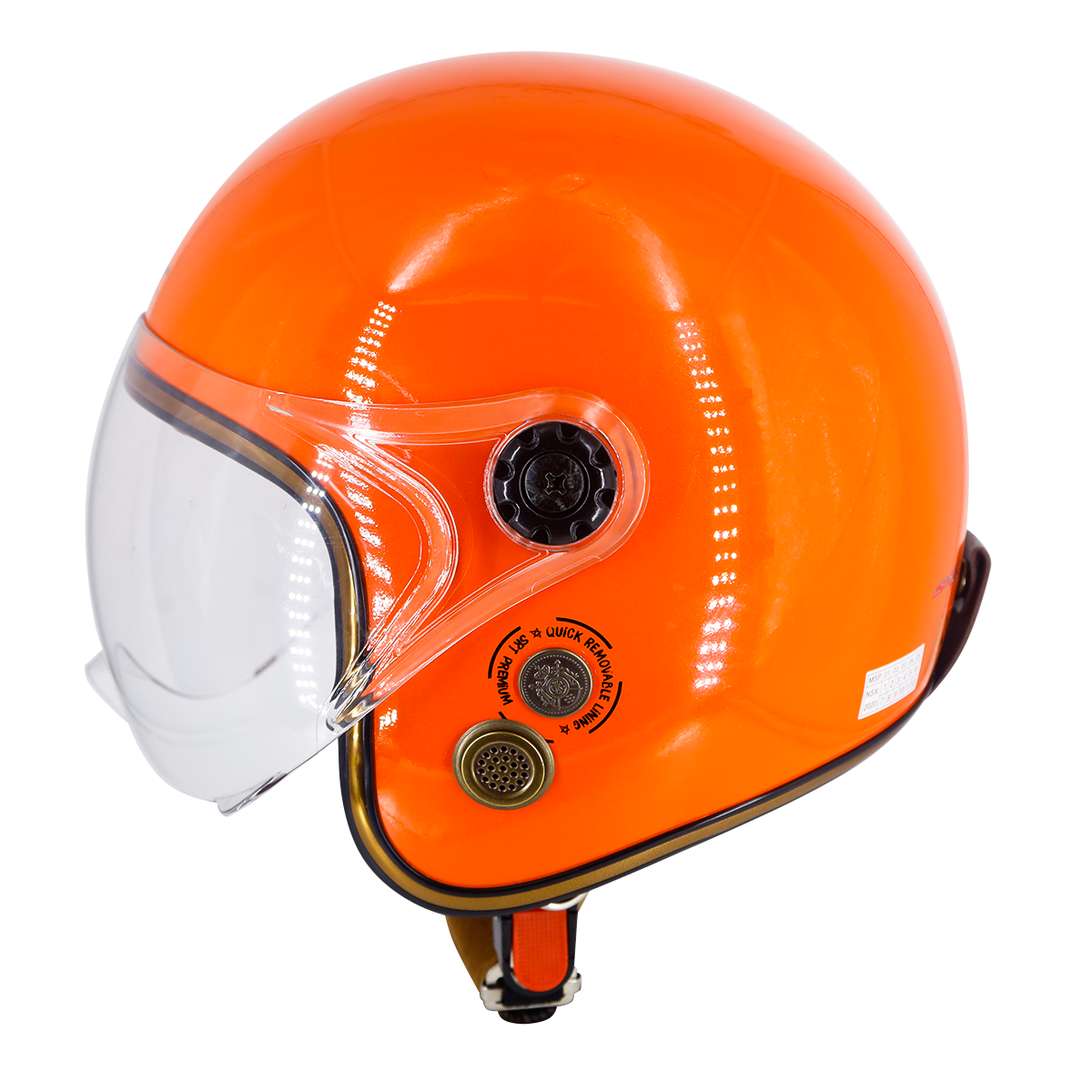 Mũ Bảo Hiểm 3/4 SRT Kính Phủ liền - viền đồng cao cấp - cam bóng