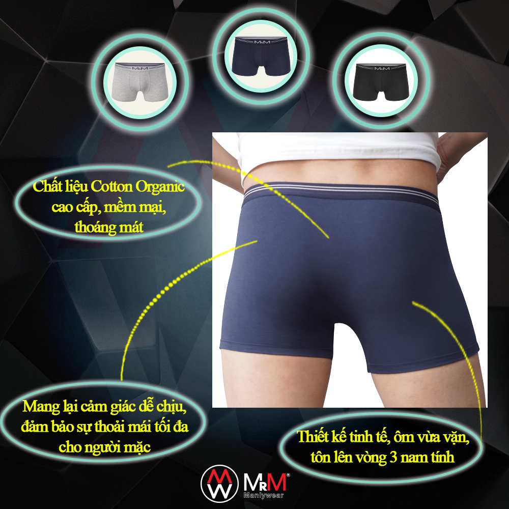 Combo 3 quần lót nam Boxer sợi Organic mềm mịn thoáng mát co giãn 4 chiều MRM Manlywear ( TẶNG Đôi Tất Nam Cao Cấp Giao Ngẫu Nhiên)