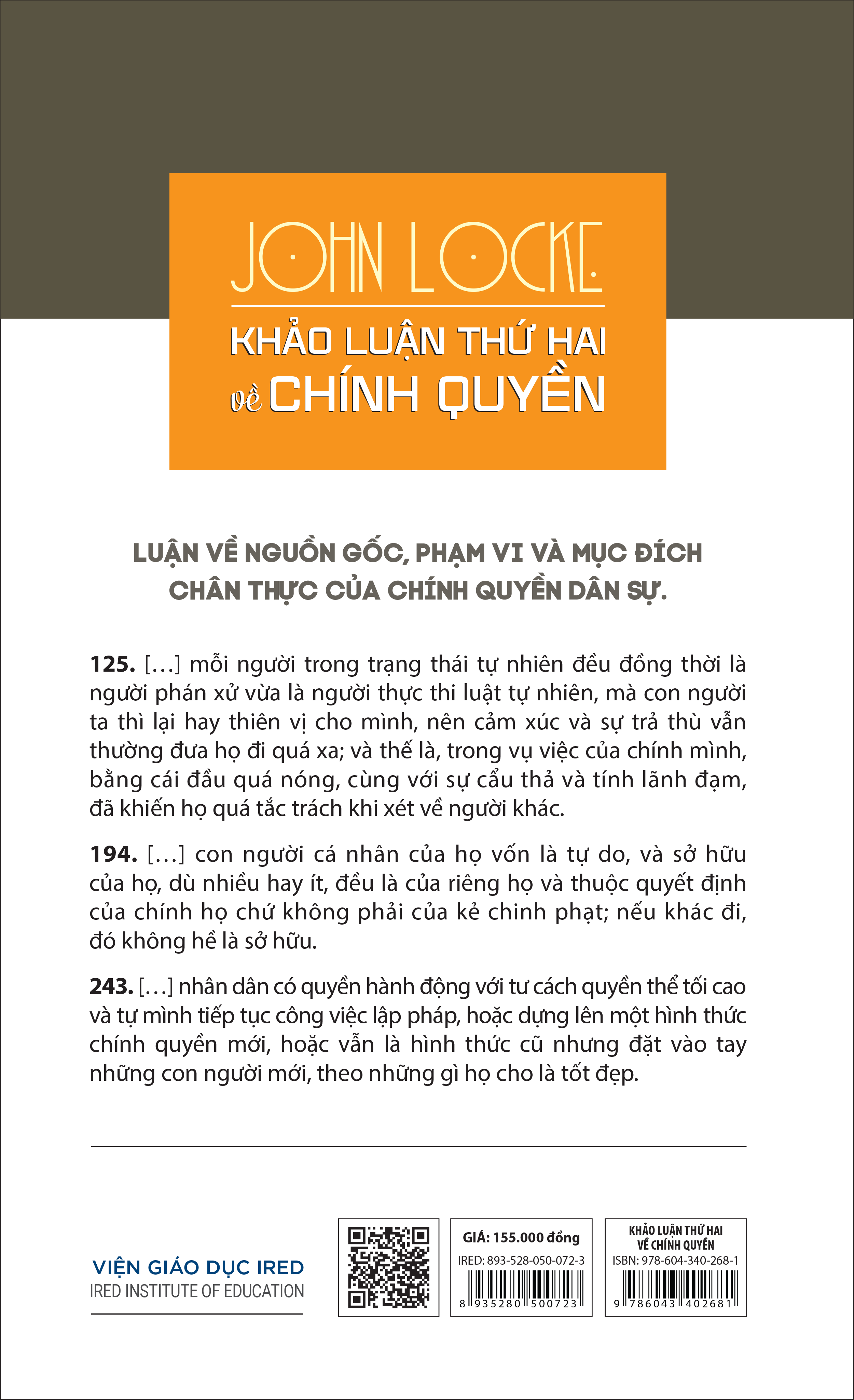 KHẢO LUẬN THỨ HAI VỀ CHÍNH QUYỀN (Two Treatises of Government) - John Locke - Lê Tuấn Huy dịch - (bìa cứng)